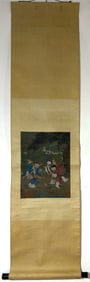 A Chinese Vertical Scroll Ink Painting of Character and Story on Silk,Du Jin