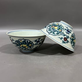 A Pair of Exquisite Doucai Flower and Fruit Pattern Bowls