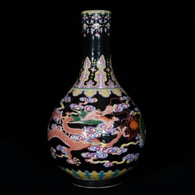 An Exquisite Black Glazed Enamel Auspicious Cloud and Dragon Pattern Vase