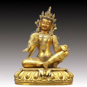 A Solemn Gilt Bronze White Statue of Tara