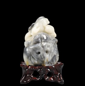 An Exquisite Greenish Jade Phoenix Ornament, with Base