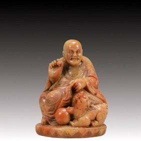 A Rare Shoushan Stone Statue of Arhat