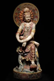 A Solemn Marble Painted Color Statue of Avalokitesvara