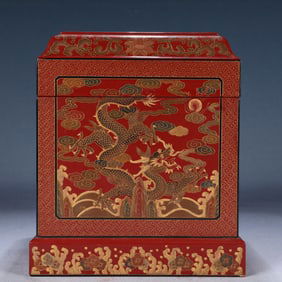 An Exquisite Carved Red Lacquer Auspicious Cloud and Dragon Pattern Cover Box