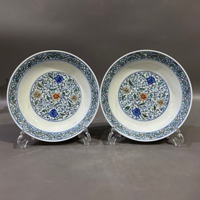 A Pair of Exquisite Doucai Lotus Pattern Plates