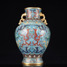 An Exquisite Cloisonne Dragon Pattern Double-Ears Vase