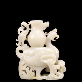 An Exquisite Greenish Jade Dragon and Phoenix Pattern Vase