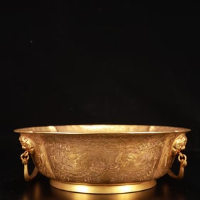 An Exquisite Gilt Bronze Flower and Mandarin Duck Pattern Basin