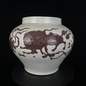 A Rare Underglaze-Red Lion Pattern Jar