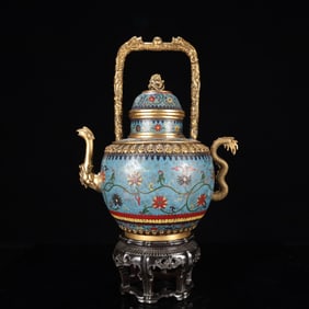 An Exquisite Cloisonne Flower and Dragon Pattern Ewer,With Base