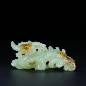 An Exquisite Greenish Jade Dragon Hand Piece