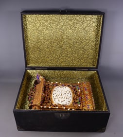 A Rare Flower silk gold-plated Inlaid White Jade Dragon and Phoenix Pattern Table Screen,Inlaid Gems