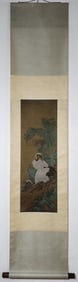 A Chinese Vertical Scroll Ink Painting of Crane on Silk,Jiang Tingxi