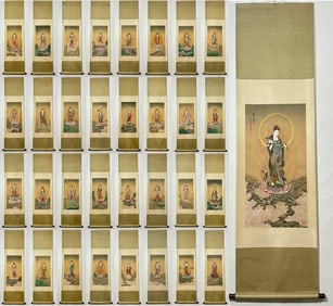 A Set of Chinese Vertical Scroll Ink Painting of Avalokitesvara on Silk,Zhang Daqian
