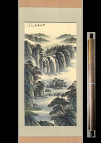 A Chinese Vertical Scroll Ink Painting of Landscape on Paper,Xu Bangda