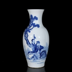 A Huge Blue and White Character and Story Pattern Vase,With Poem