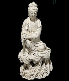 A Solemn Blance-De-Chine Statue of Avalokitesvara