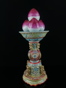 A Rare Enamel Painted Gold Lotus and Peach Pattern Offering Tray