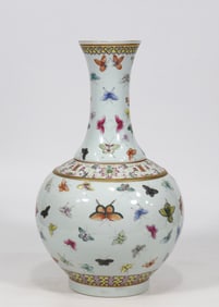 A Rare Famille-Rose Painted Gold Butterfly Pattern Vase