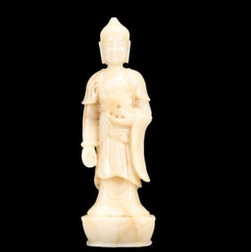 An Exquisite White Jade Statue of Sakyamuni