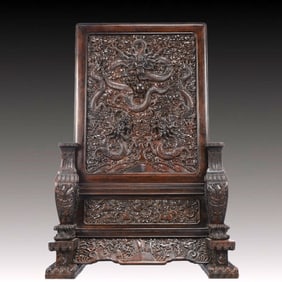 A Rare Zitanwood Dragon Pattern Table Screen