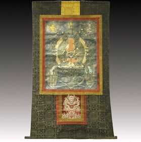A Rare Brocade Painted Color Statue of Sakyamuni Tangka