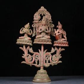 A Solemn Bronze Statue of Four-arms Guanyin