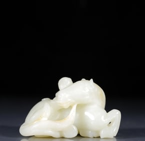 An Exquisite White Jade Horse and Monkey Ornament