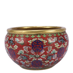 An Exquisite Cloisonne Auspicious Cloud and Bats Pattern Water Pot