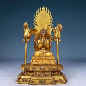 A Solemn Gilt Bronze Statue of Tara,Inlaid Gems and Turquoise