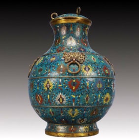 A Huge Cloisonne Lotus Pattern Beast-Ears Jar