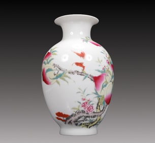 A Fabulous Famille-Rose 'Bat& Peach' Vase With Poem Inscriptions