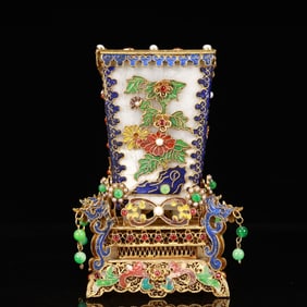 An Exquisite Filigree and Gilding Inlaid White Jade Flower Pattern Vase,Inlaid Gems