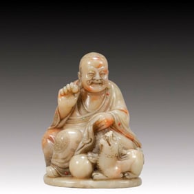 A Rare Shoushan Stone Statue of Arhat