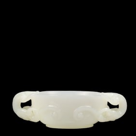 An Exquisite White Jade Elephant-Ears Brush Washer