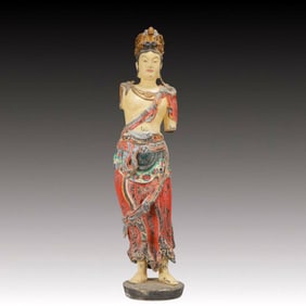 A Rare Camphorwood Painted Color Statue of Avalokitesvara