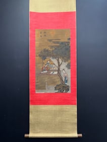 A Chinese Vertical Scroll Ink Painting of Character and Story on Silk,Lu Tanwei