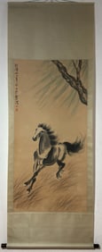 A Chinese Vertical Scroll Ink Painting of Horse on Paper,Xu Beihong