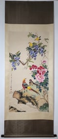 A Chinese Vertical Scroll Ink Painting of Flower and Bird on Paper,Wang Xuetao