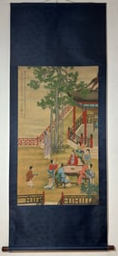 A Chinese Vertical Scroll Ink Painting of Character and Story on Silk,Zhang Daqian