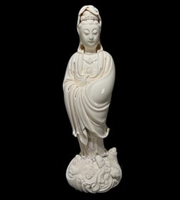 A Solemn Blance-De-Chine Statue of Avalokitesvara