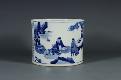An Exquisite Blue and White Character and Story Pattern Vase,With Poem