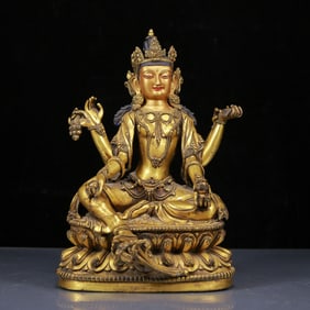 A Solemn Gilt Bronze Statue of Six-arms Guanyin