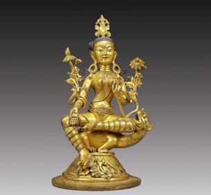 A Solemn Gilt Bronze Statue of Tara