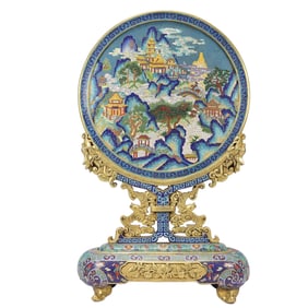 A Huge Cloisonne Landscape and Figure Pattern Table Screen