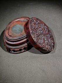 An Exquisite Dragon and Phoenix Pattern Inkstone,With Cover,With Base,With Poem