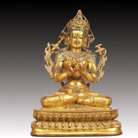 A Solemn Gilt Bronze Statue of Amitayus