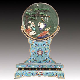 A Precious Cloisonne Inlaid Gems Jasper Flower and Bird Pattern Table Screen