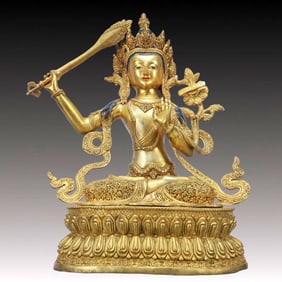 A Solemn Gilt Bronze Statue of Manjusri