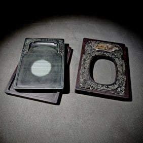 An Exquisite Chi-Dragon and Fish Pattern Inkstone,With Poem